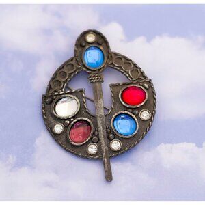 Vintage Celtic Multi Colored Cabochon Stones Classic Brooch - S14